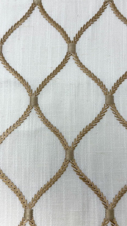 Geometric Embroidery Gold Linen Flat Roman Shade, CL1160
