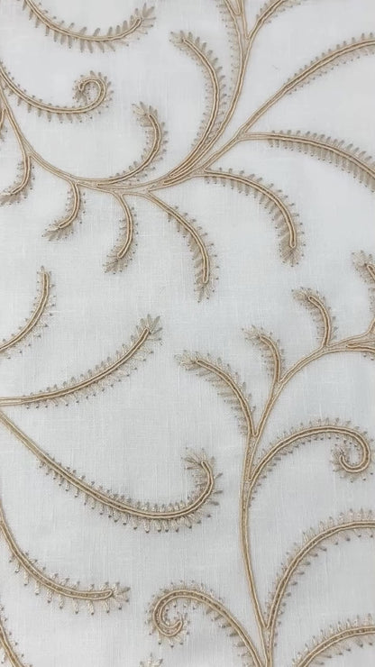 Embroidered Trailing Vine Sheer Linen Blend Fabric by the Yard, 54" Width, CL1173