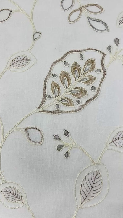 Leaf Floral Embroidery Sheer Linen Blend Fabric by the Yard, 54" Width,  CL1011