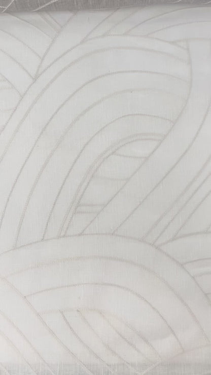 Embroidered Geometric Arc Linen Blend Sheer Linen Fabric by the Yard, 54"Width, CL1136