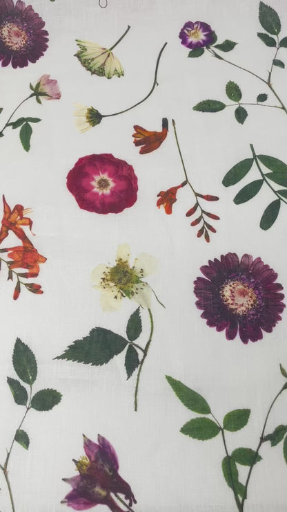 Floral Plants Handkerchief Light Weight 100% Linen Fabric By The Yard, 58"Width, CL1109