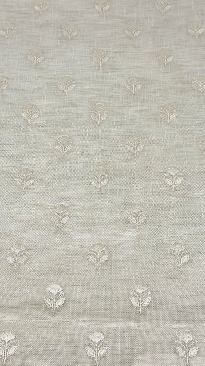 Elegant Embroidered Floral Sprig Sheer Linen Blend Fabric by the Yard, 54"Width, CL1179