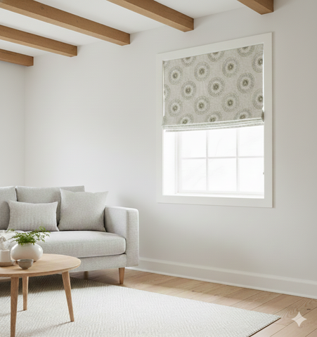 Natural & White Two-Tone Natural Linen Relaxed Roman Shade/CL1010