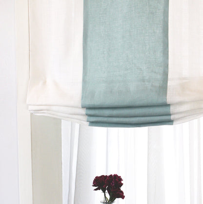 White & Mint Two-Tone Natural Linen Relaxed Roman Shade/CL1010 - Classic & Modern Home