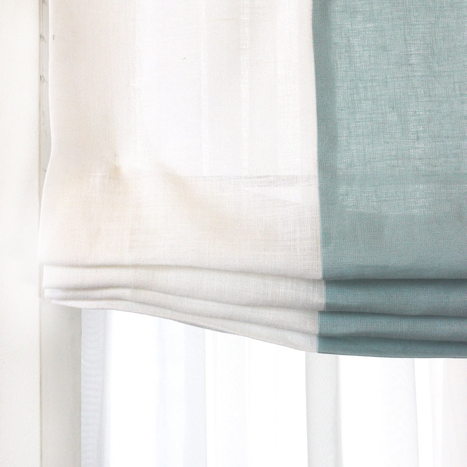 White & Mint Two-Tone Natural Linen Relaxed Roman Shade/CL1010