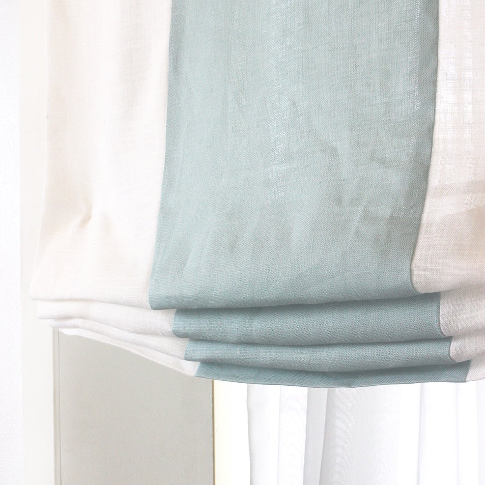 White & Mint Two-Tone Natural Linen Relaxed Roman Shade/CL1010 - Classic & Modern Home