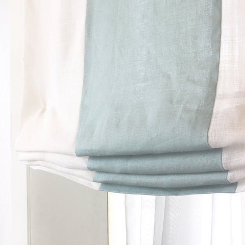 White & Mint Two-Tone Natural Linen Relaxed Roman Shade/CL1010