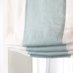 White & Mint Two-Tone Natural Linen Relaxed Roman Shade/CL1010