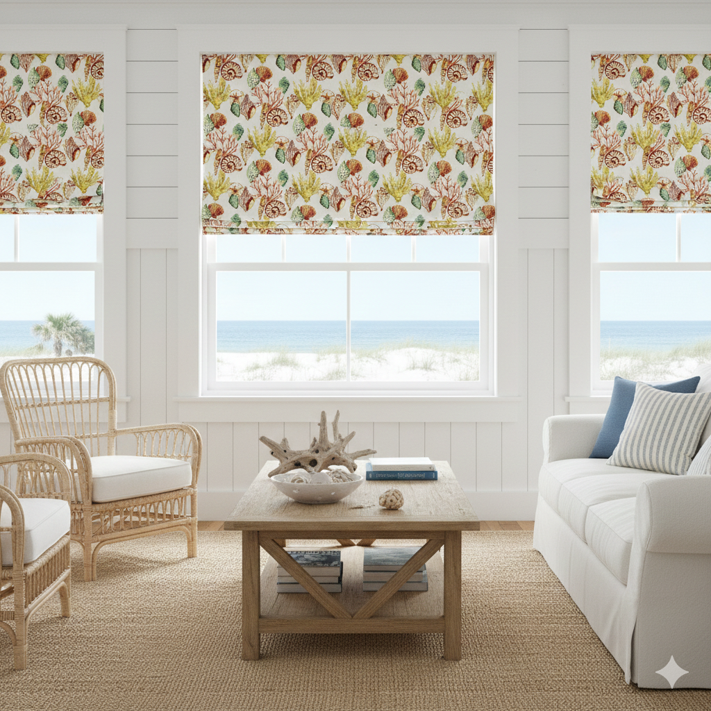 Sea Life Linen Flat Relaxed Roman Shade/CL1159 - Classic & Modern Home