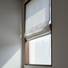 Grey & beige striped Off-white 100% Natural Linen Custom Flat Roman Shade/CL1041 - Classic & Modern Home