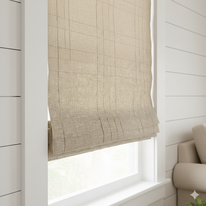 seamed line flat roman shade in farmhouse modern living