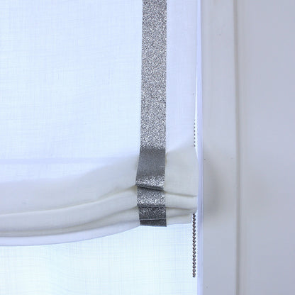 White Linen Roman Shade with Silver Glitter Trim, Blackout Option/CL1010 - Classic & Modern Home