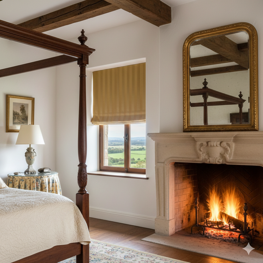 Two ToneGold Stripe Jacquard Flat Roman Shades/CL1190 - Classic & Modern Home