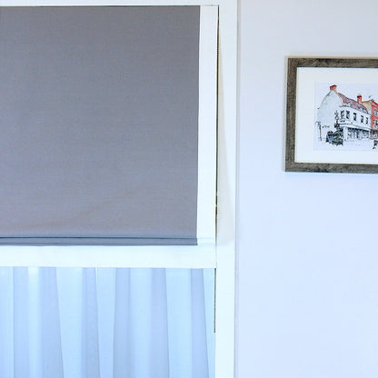 Grey 100% Natural Linen Flat Roman Shades with Banded White Decorative Trims/CL1010 - Classic & Modern Home