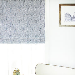 Blue/White Geometric Cubic Flat Roman Shade