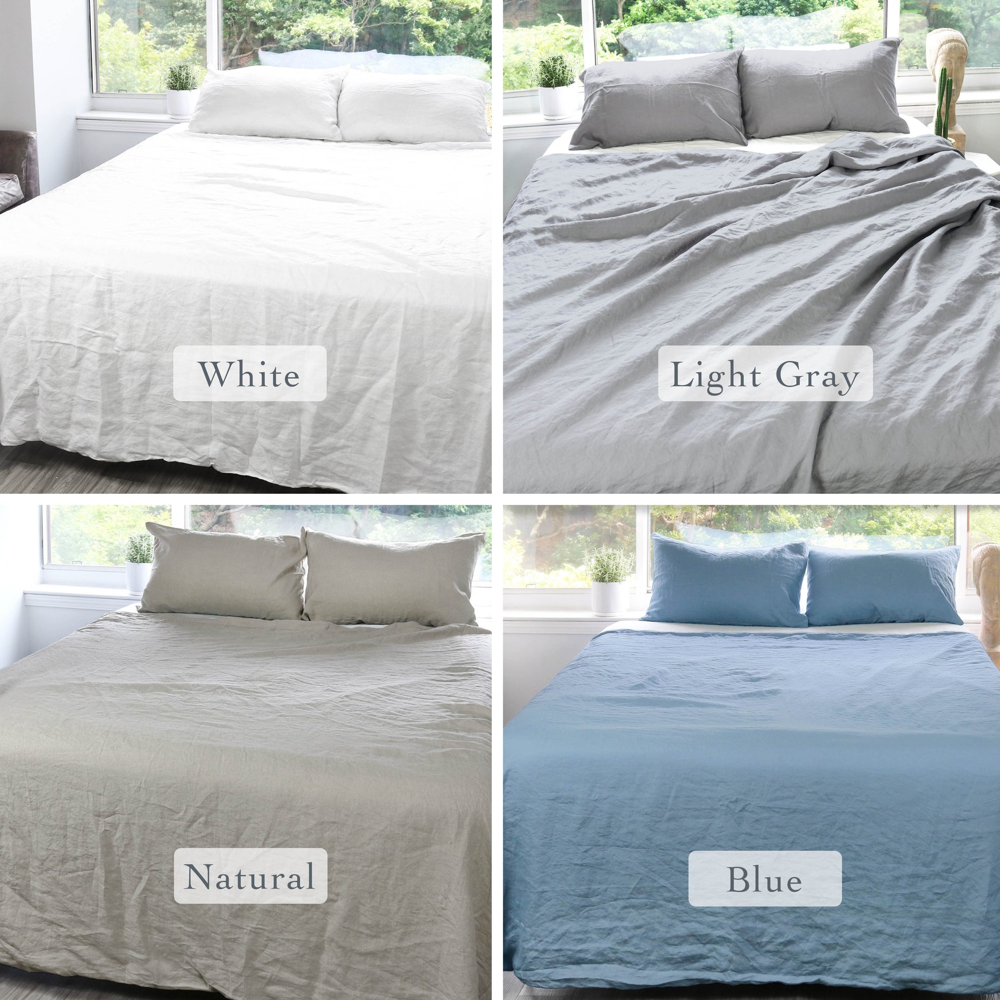 White Stonewashed Duvet Cover Set Organic 100% French Linen/CL1058 - Classic & Modern Home