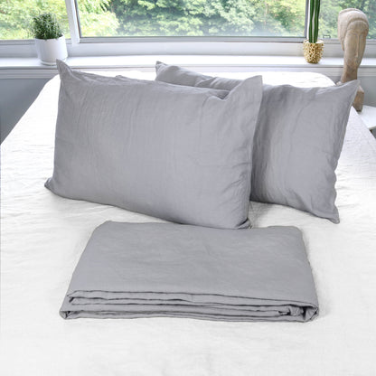 Light Gray Stonewashed Duvet Cover Set Organic 100% French Linen - Classic & Modern Home