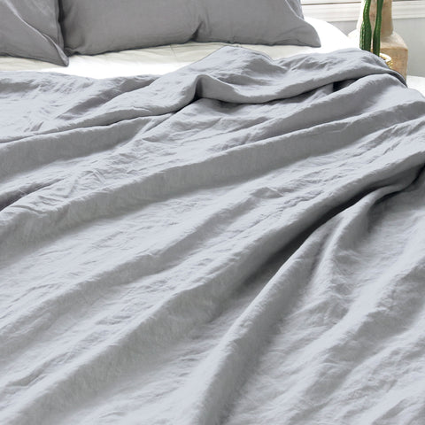 Light Gray Stonewashed Duvet Cover Set Organic 100% French Linen
