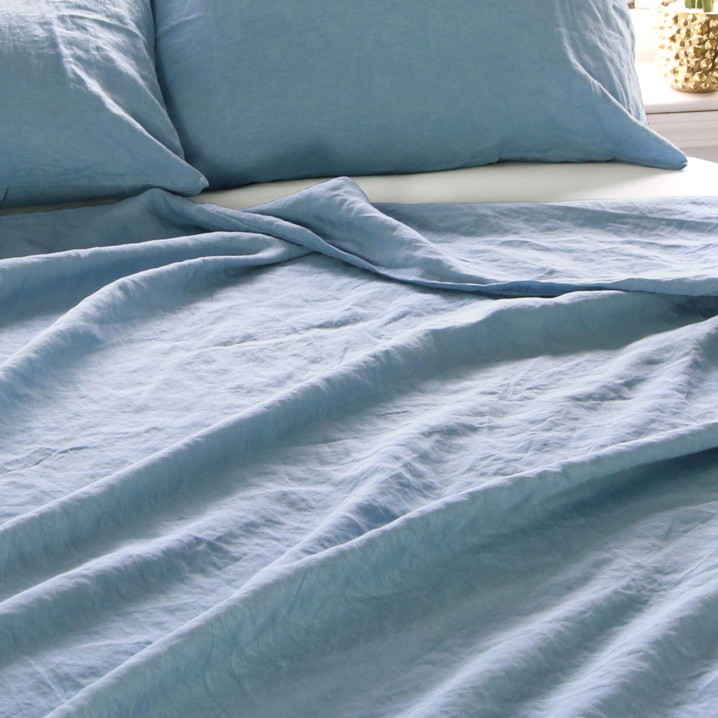Blue Stonewashed Duvet Cover Set Organic 100% French Linen - Classic & Modern Home