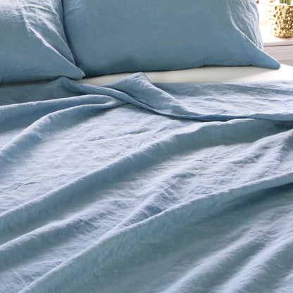 Blue Stonewashed Duvet Cover Set Organic 100% French Linen - Classic & Modern Home