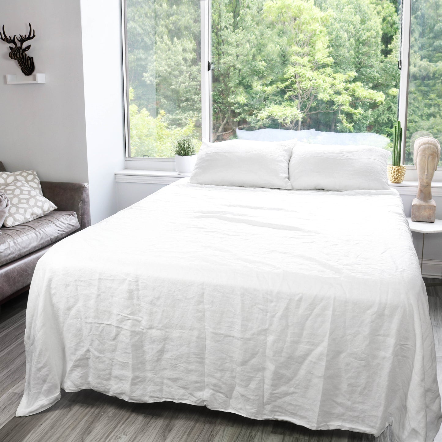 White Stonewashed Duvet Cover Set Organic 100% French Linen/CL1058 - Classic & Modern Home