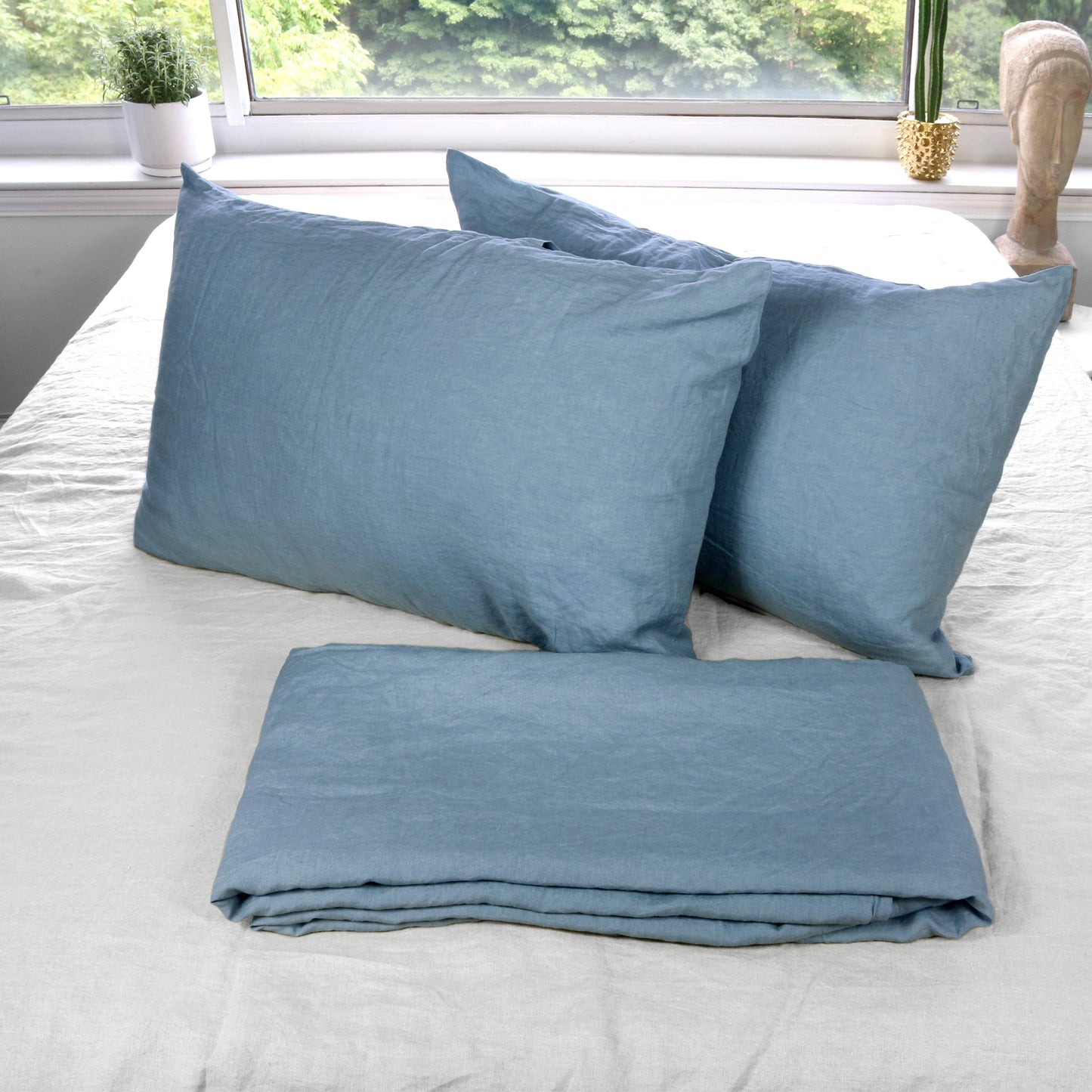Blue Stonewashed Duvet Cover Set Organic 100% French Linen - Classic & Modern Home