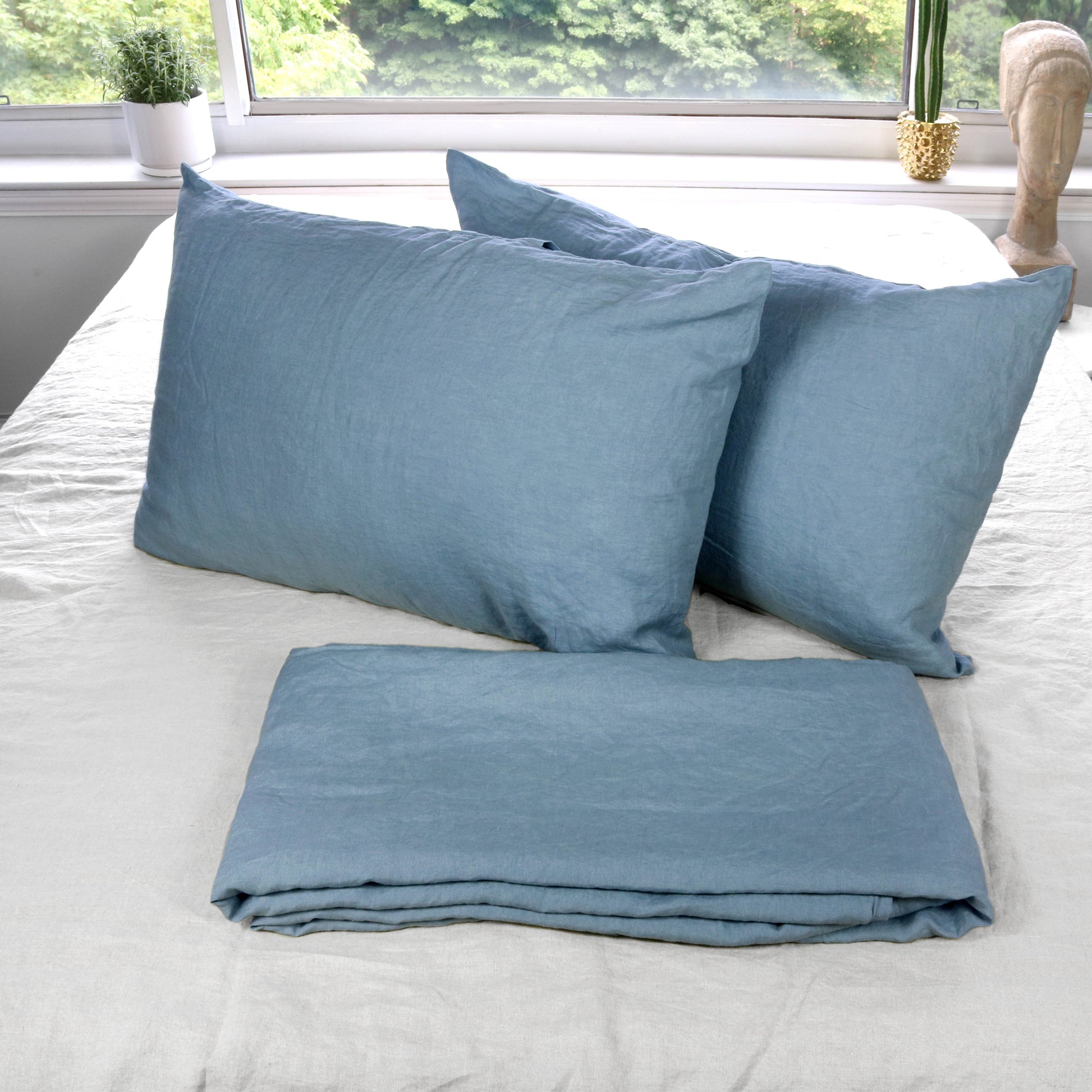 Blue Stonewashed Duvet Cover Set Organic 100% French Linen - Classic & Modern Home