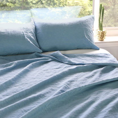 Blue Stonewashed Duvet Cover Set Organic 100% French Linen - Classic & Modern Home