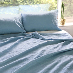Blue Stonewashed Duvet Cover Set Organic 100% French Linen