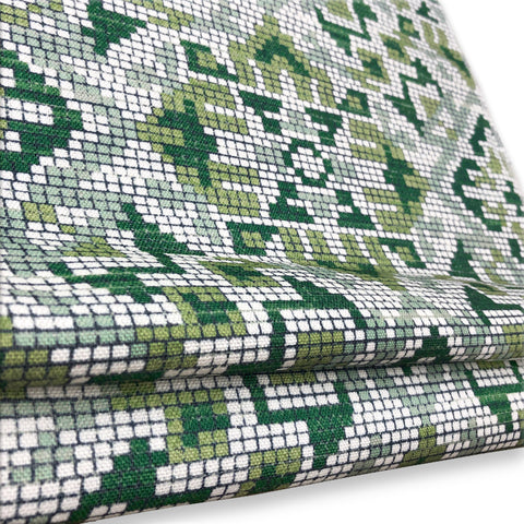 Seamless Light Green Diamond Pattern Beige Jacquard Custom Made Farmhouse style Flat Roman Shade.