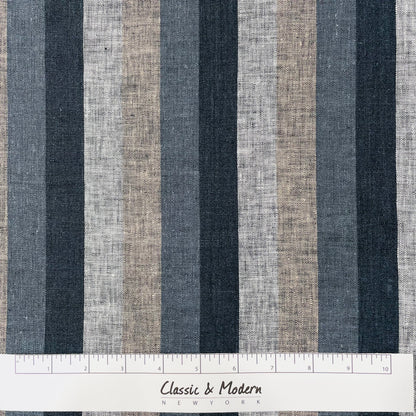 Dark Multi Colors Striped 100% Natural Linen contemporary Roman Shade/CL1042 - Classic & Modern Home