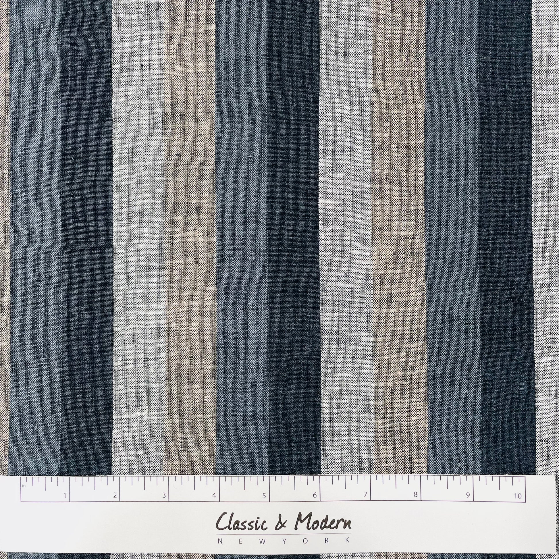 Dark Multi Colors Striped 100% Natural Linen Fabric by the Yard/53" Width/CL1042 - Classic & Modern Home