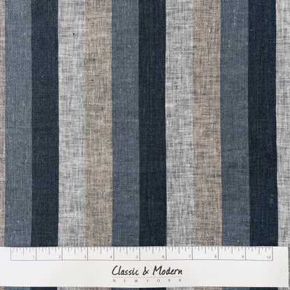 Dark Multi Colors Striped 100% Natural Linen Fabric by the Yard/53" Width/CL1042 - Classic & Modern Home