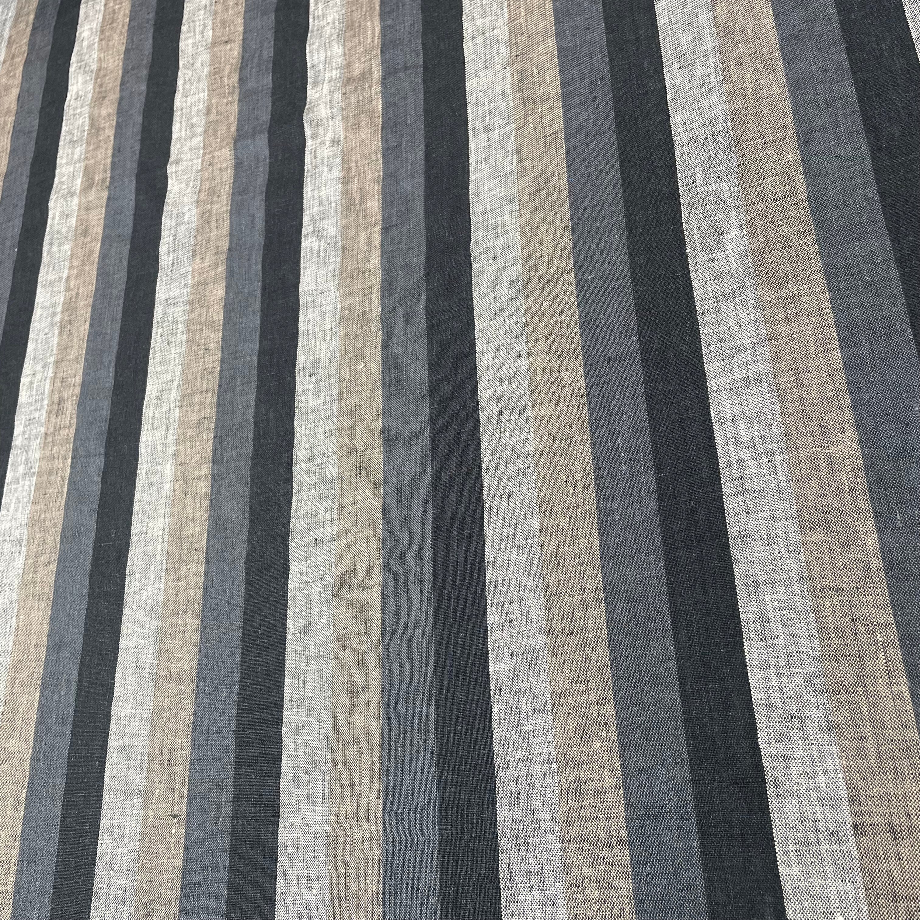 Dark Striped Multi Colors 100% Natural Linen Fabric By The Yard/CL1042
