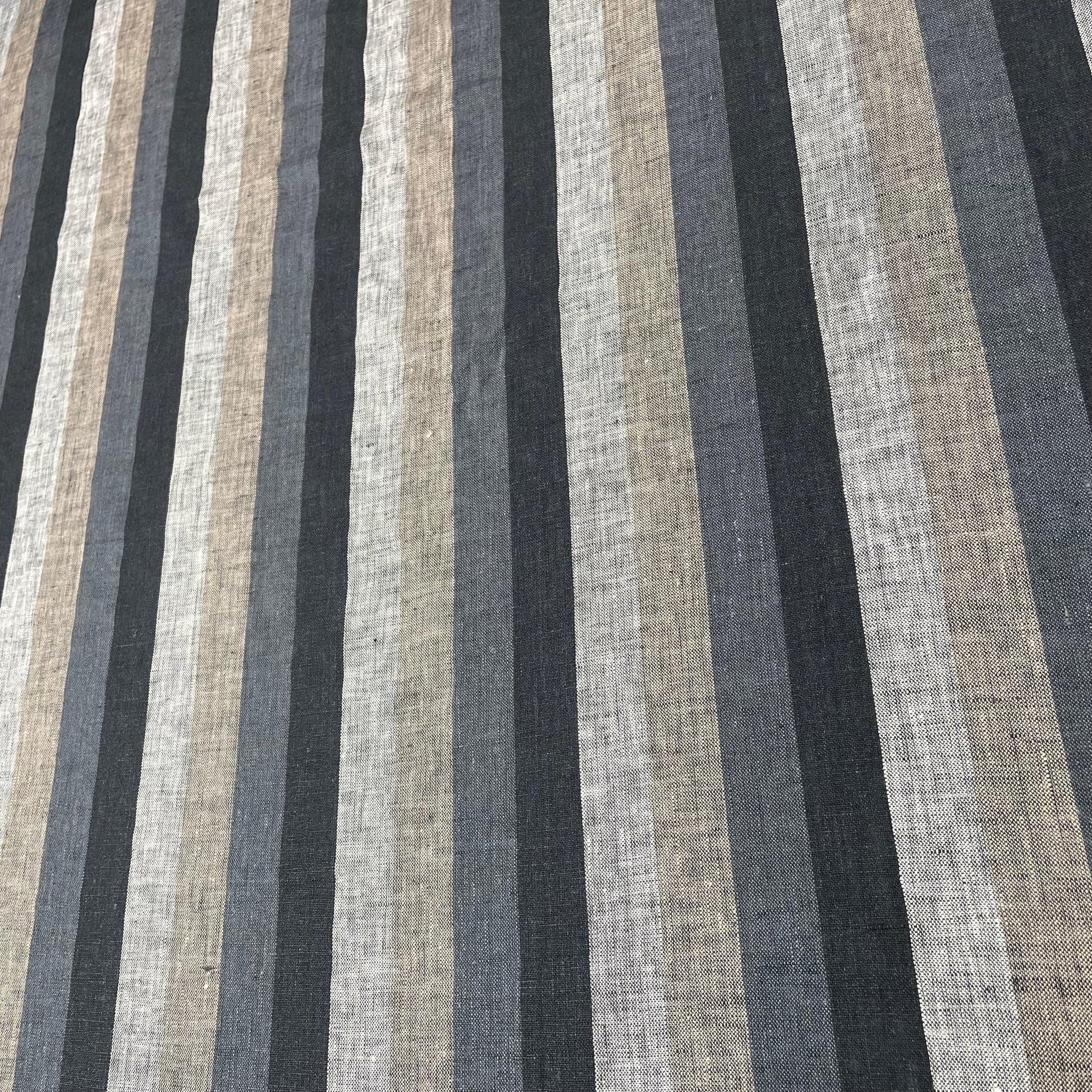 Dark Multi Colors Striped 100% Natural Linen Fabric by the Yard/53" Width/CL1042 - Classic & Modern Home
