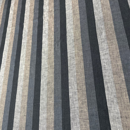 Dark Multi Colors Striped 100% Natural Linen Fabric by the Yard/53" Width/CL1042 - Classic & Modern Home