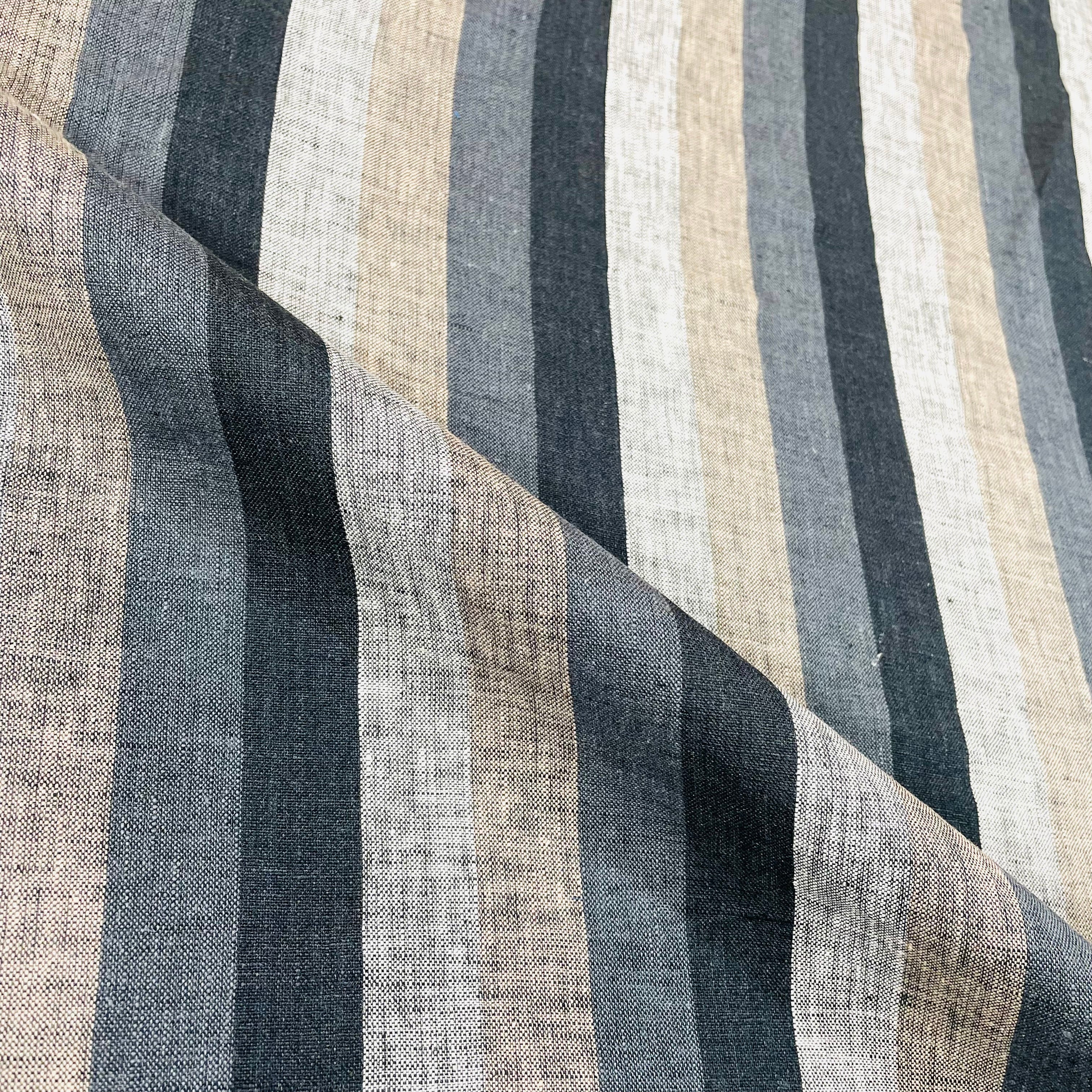 Dark Striped Multi Colors 100% Natural Linen Flat Relaxed Casual Roman Shade