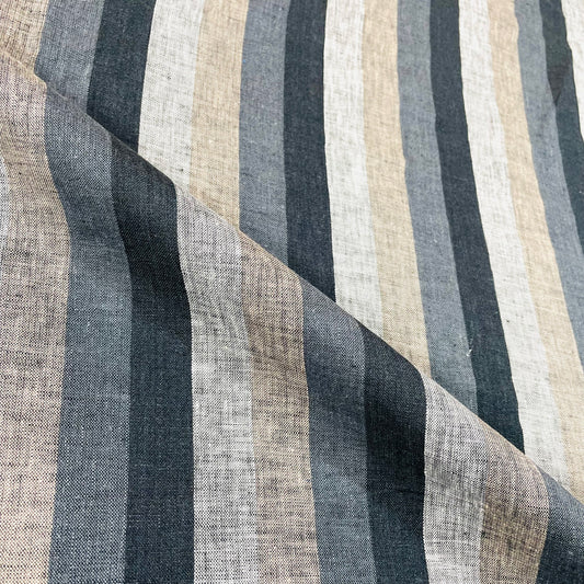 Dark Multi Colors Striped 100% Natural Linen Fabric by the Yard/53" Width/CL1042 - Classic & Modern Home