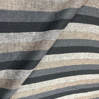 Dark Multi Colors Striped 100% Natural Linen Fabric by the Yard/53" Width/CL1042 - Classic & Modern Home