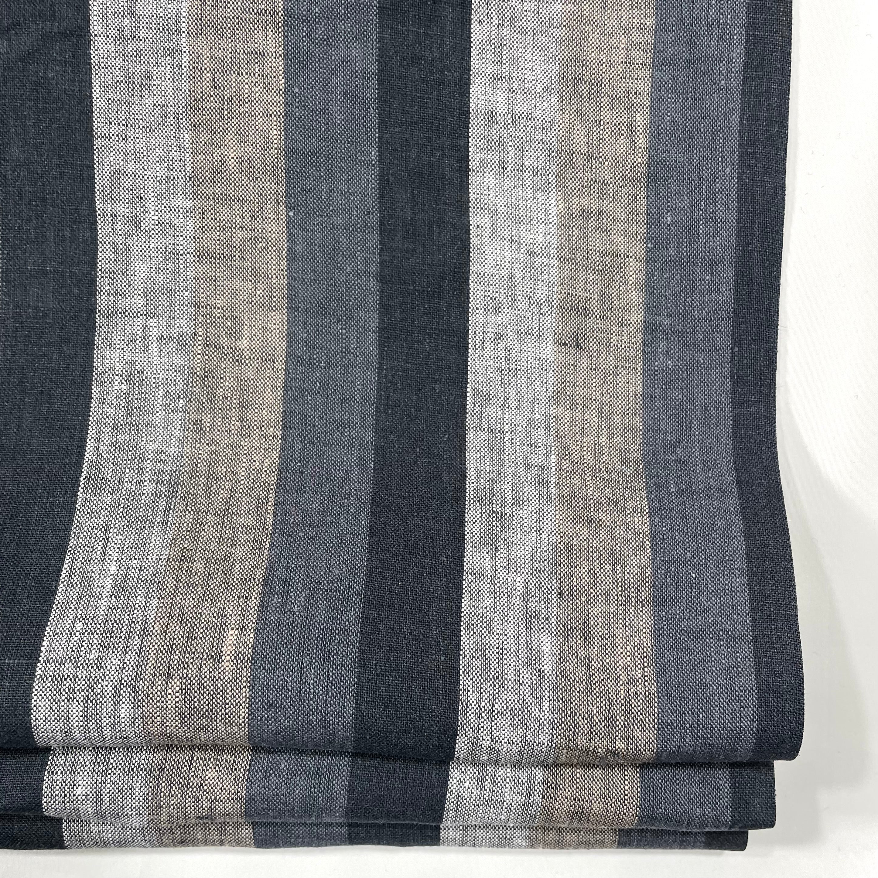 Dark Striped Multi Colors 100% Natural Linen Flat Relaxed Casual Roman Shade