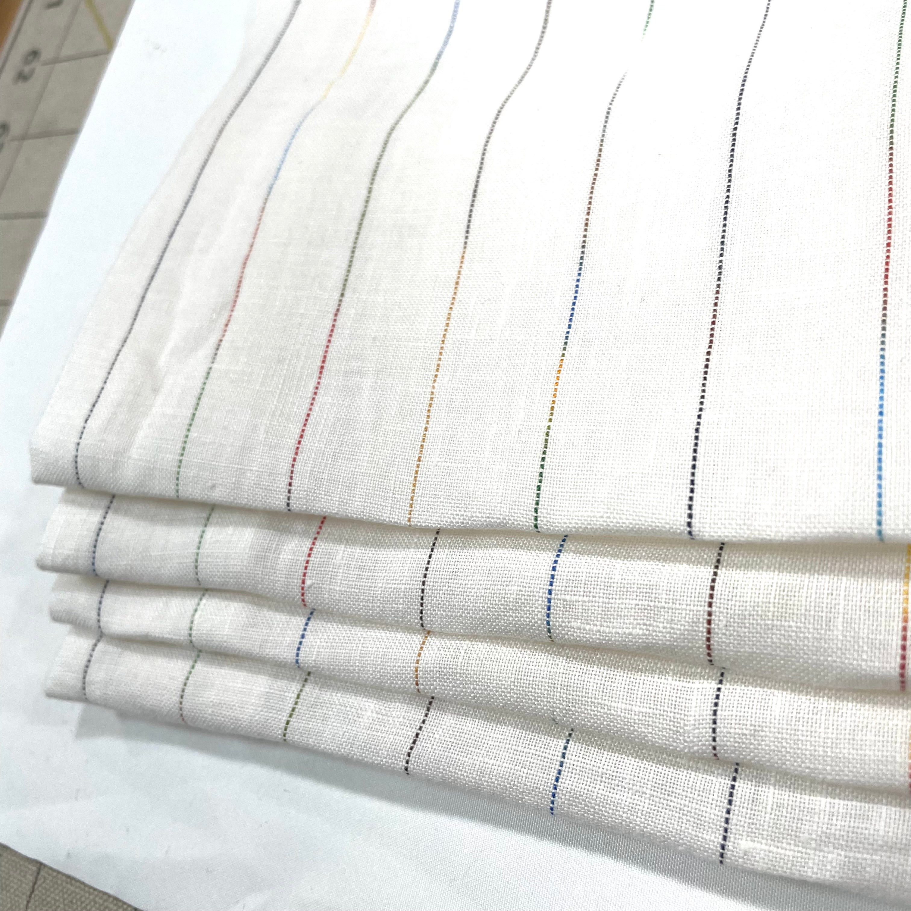 Thin Striped Multi Colors 100% Natural Linen Flat Relaxed Casual Roman Shade