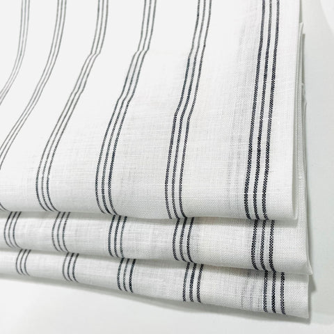 White & Dark Gray 5" Striped 100% Natural Linen Flat Roman Shade