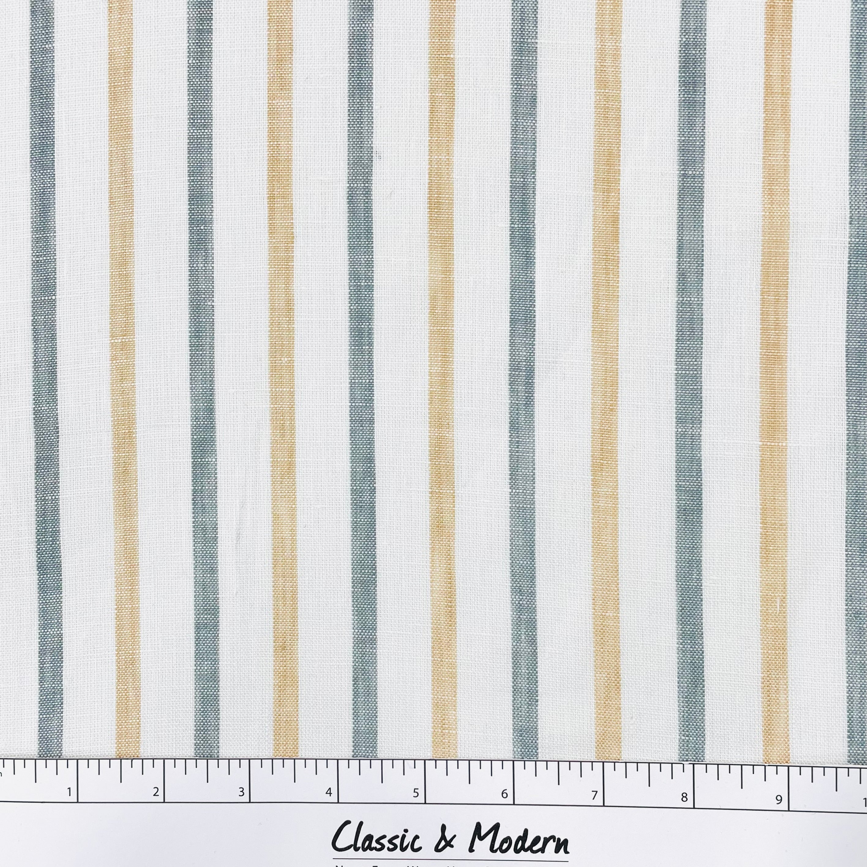 Green Yellow Striped 100% Natural Linen Flat Relaxed Casual Roman Shade