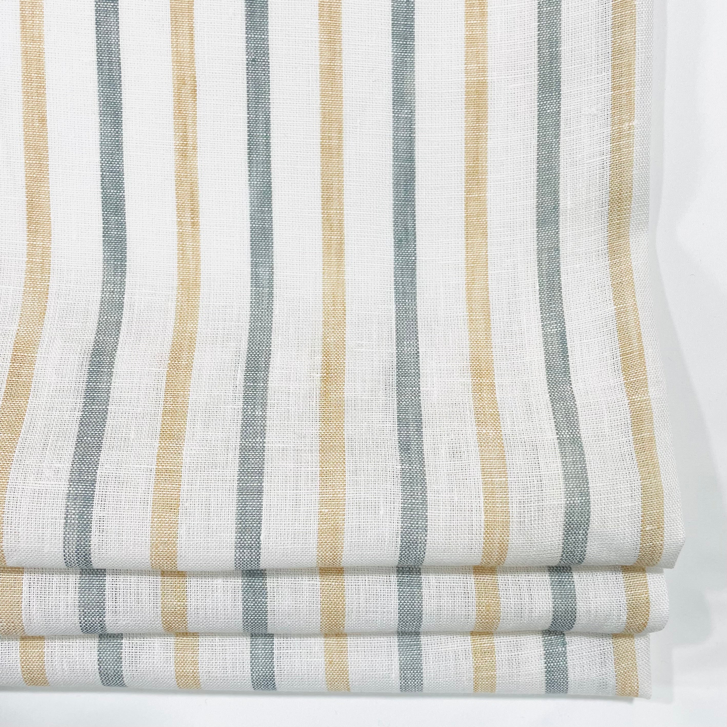 Green Yellow Striped 100% Natural Linen Flat Relaxed Casual Roman Shade