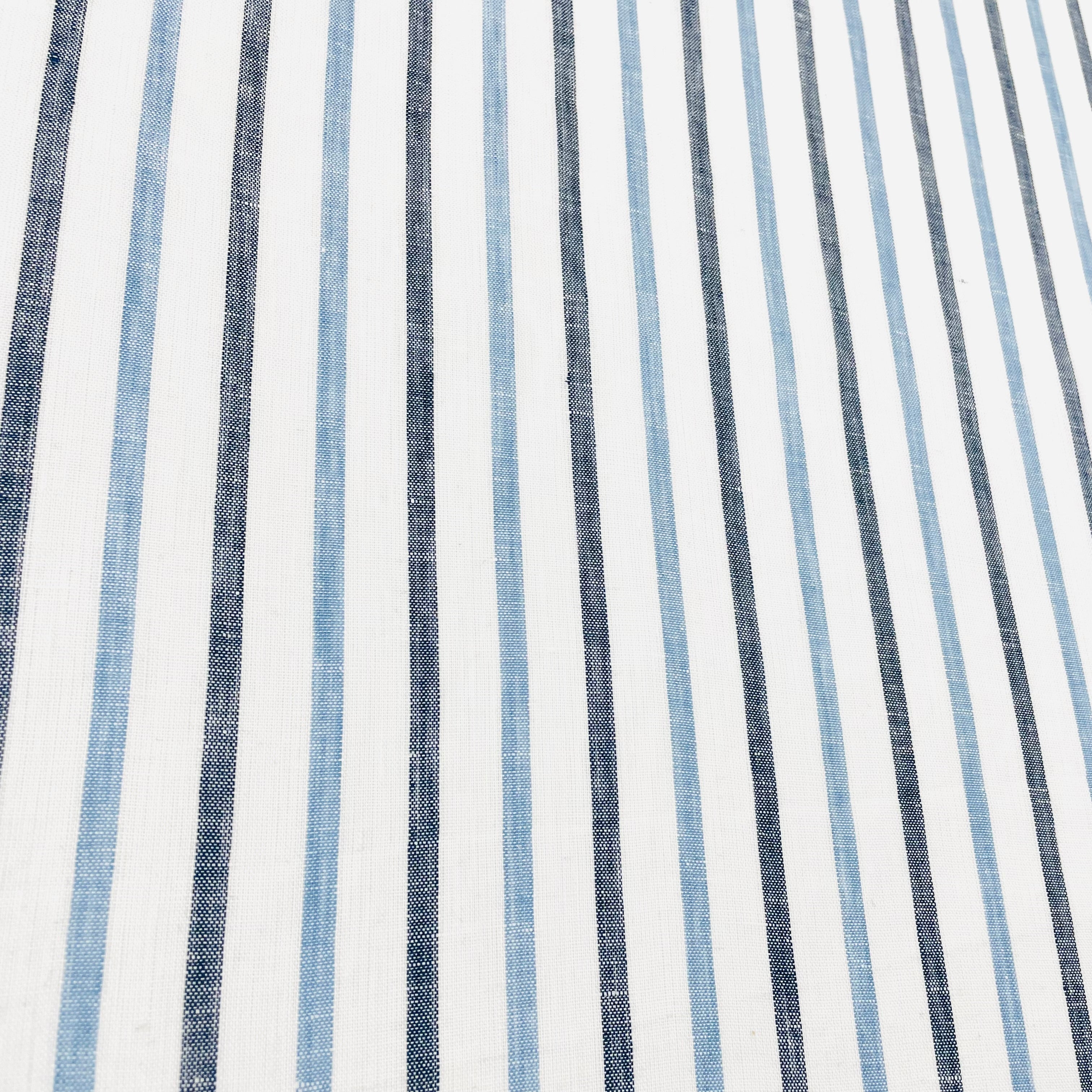 Blue Grey Striped 100% Natural Linen Fabric By The Yard