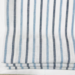Blue Grey Striped 100% Natural Linen Flat Relaxed Casual Roman Shade/CL1046