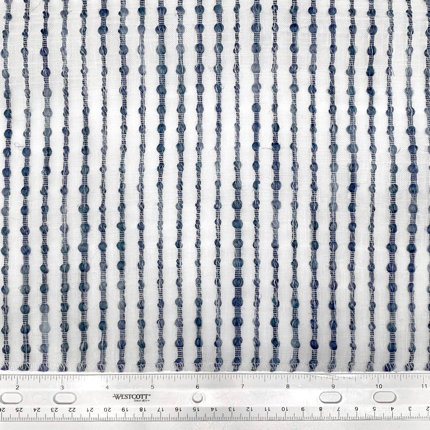 Dot Embroidered Blue Indigo Stripe Sheer Blend Linen Fabric Flat Roman Shade / CL1032 - Classic & Modern Home