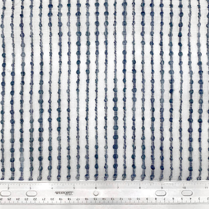 Dot Embroidered Blue Indigo Stripe Sheer Blend Linen Fabric Flat Roman Shade / CL1032 - Classic & Modern Home