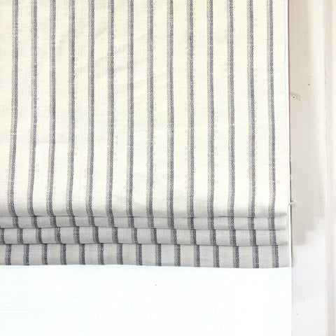 Gray 100% Natural Linen Flat Roman Shades with Banded White Trim
