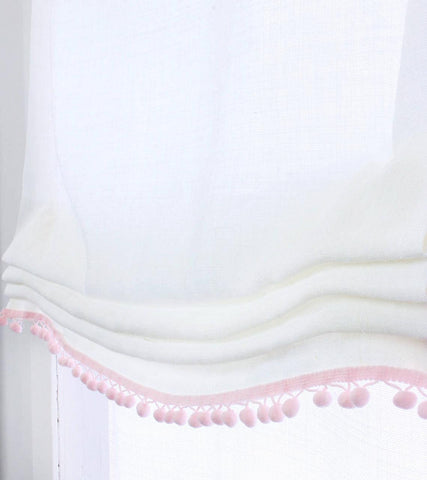 White Linen Relaxed Shade with Pink Pom Pom